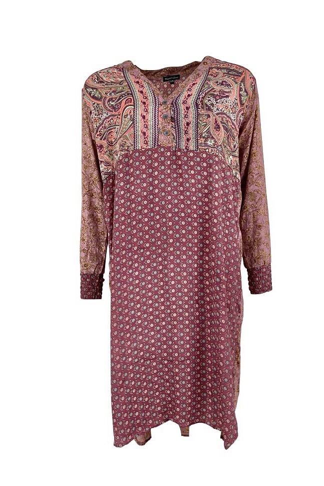 Black Colour- Luna Long Kaftan Shirt Poetry Rose - 2