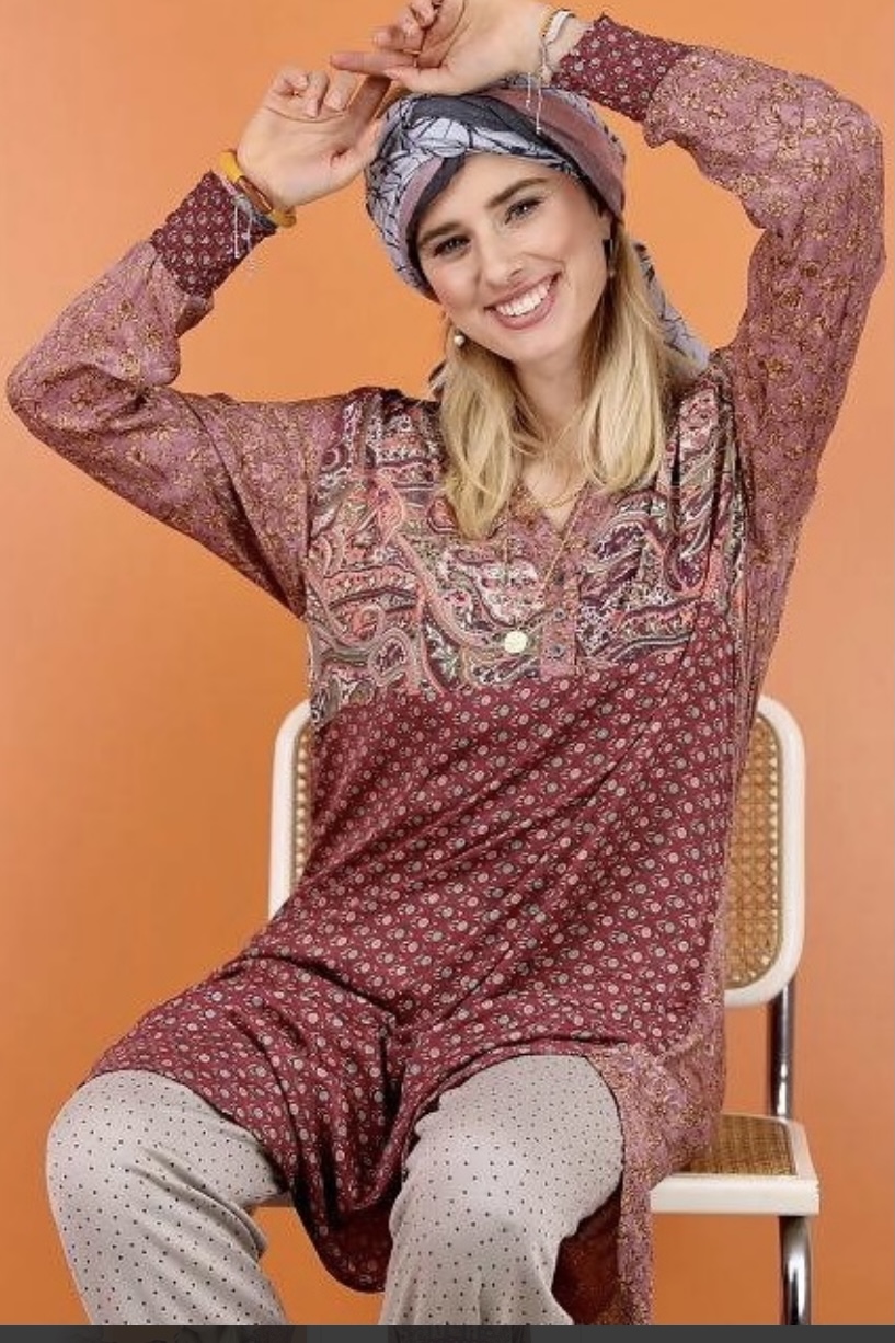 Black Colour- Luna Long Kaftan Shirt Poetry Rose