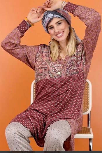 Black Colour- Luna Long Kaftan Shirt Poetry Rose
