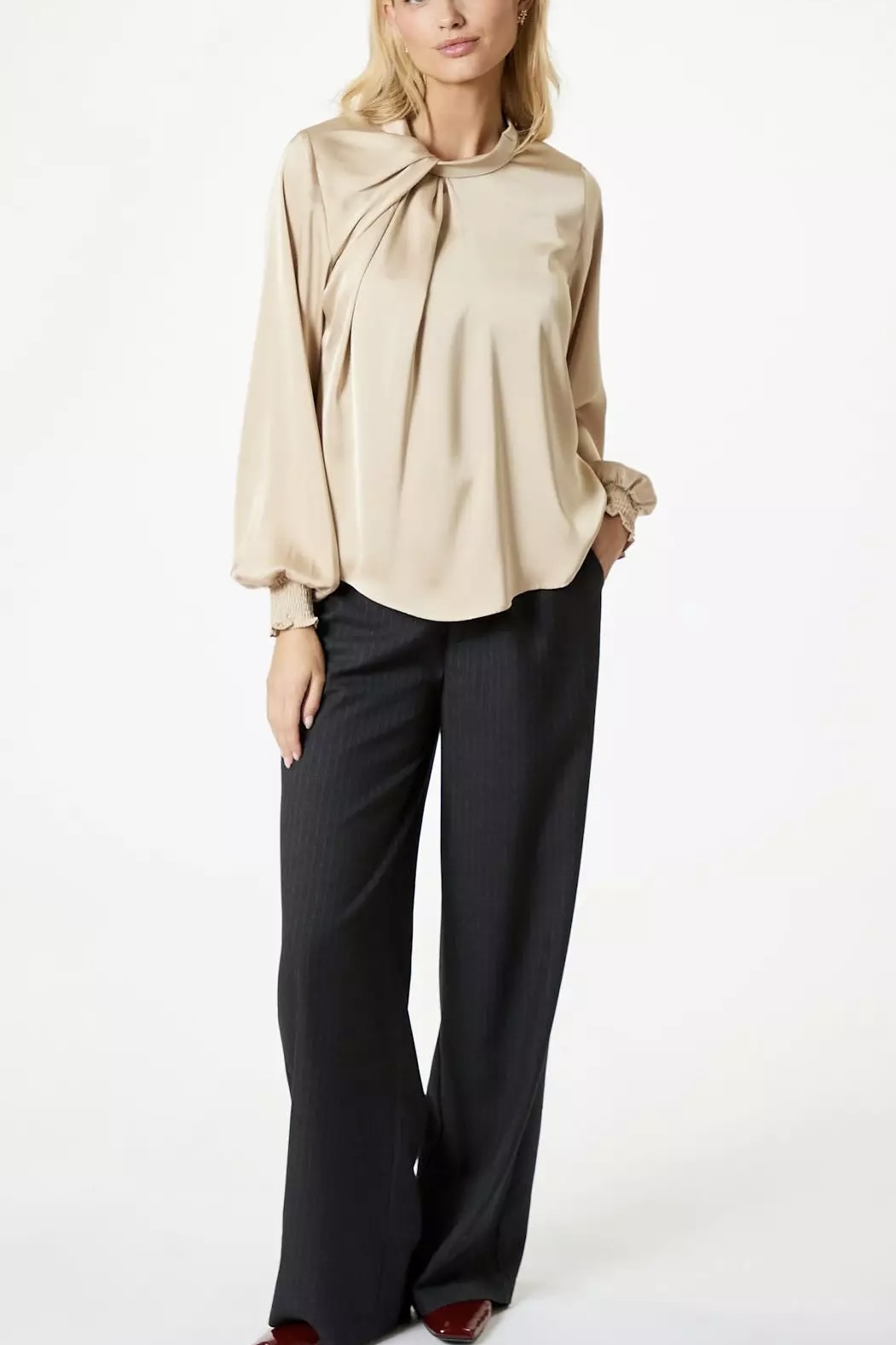 Neo Noir  - Fairy Drapy Satin Blouse Champange - 2
