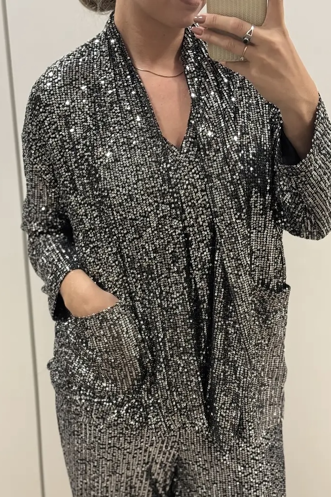 Qnuz -   Paljett Kimono W Sequins Black - 2