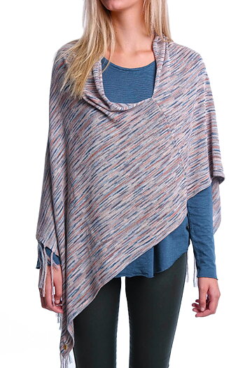 Fine Knit Poncho - Blue