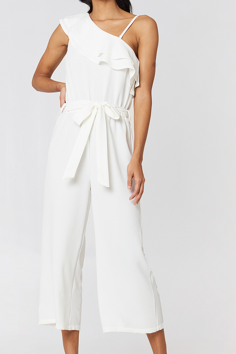 Rut & Circle  - Ofelia One Shoulder Jumpsuit White