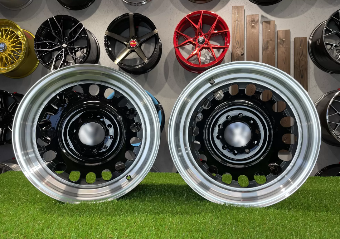 15" Oldschool steel style Black/polished 4x100 5x100