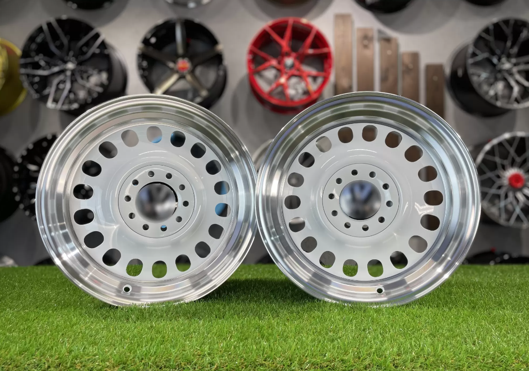 15" Oldschool steel style White/polished 4x100 5x100