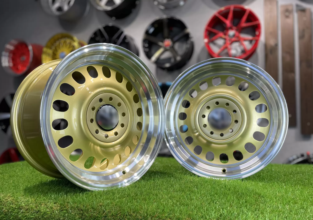 15" Oldschool steel style Gold/polished 4x100 5x100 - 2