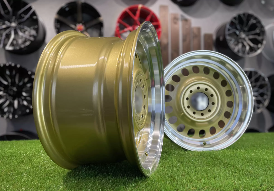 15" Oldschool steel style Gold/polished 4x100 5x100 - 3