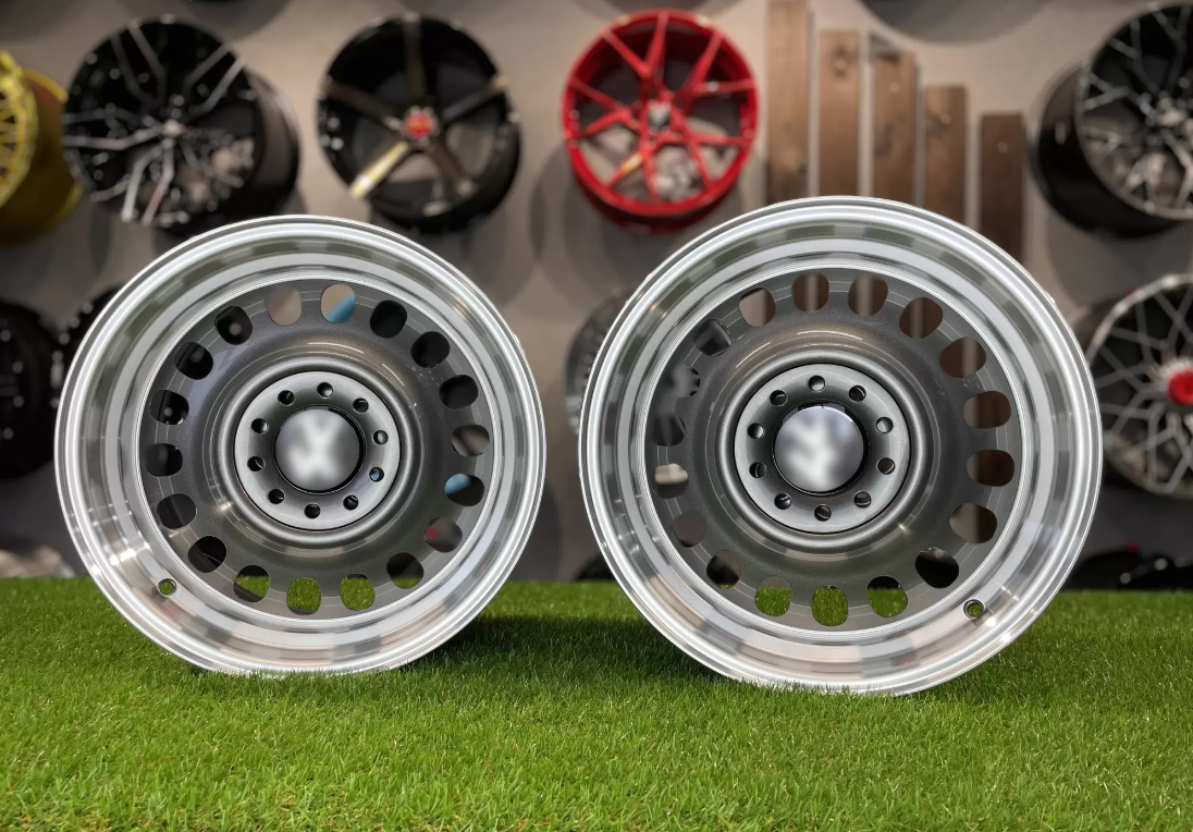 15" Oldschool steel style Grey/polished 4x100 5x100