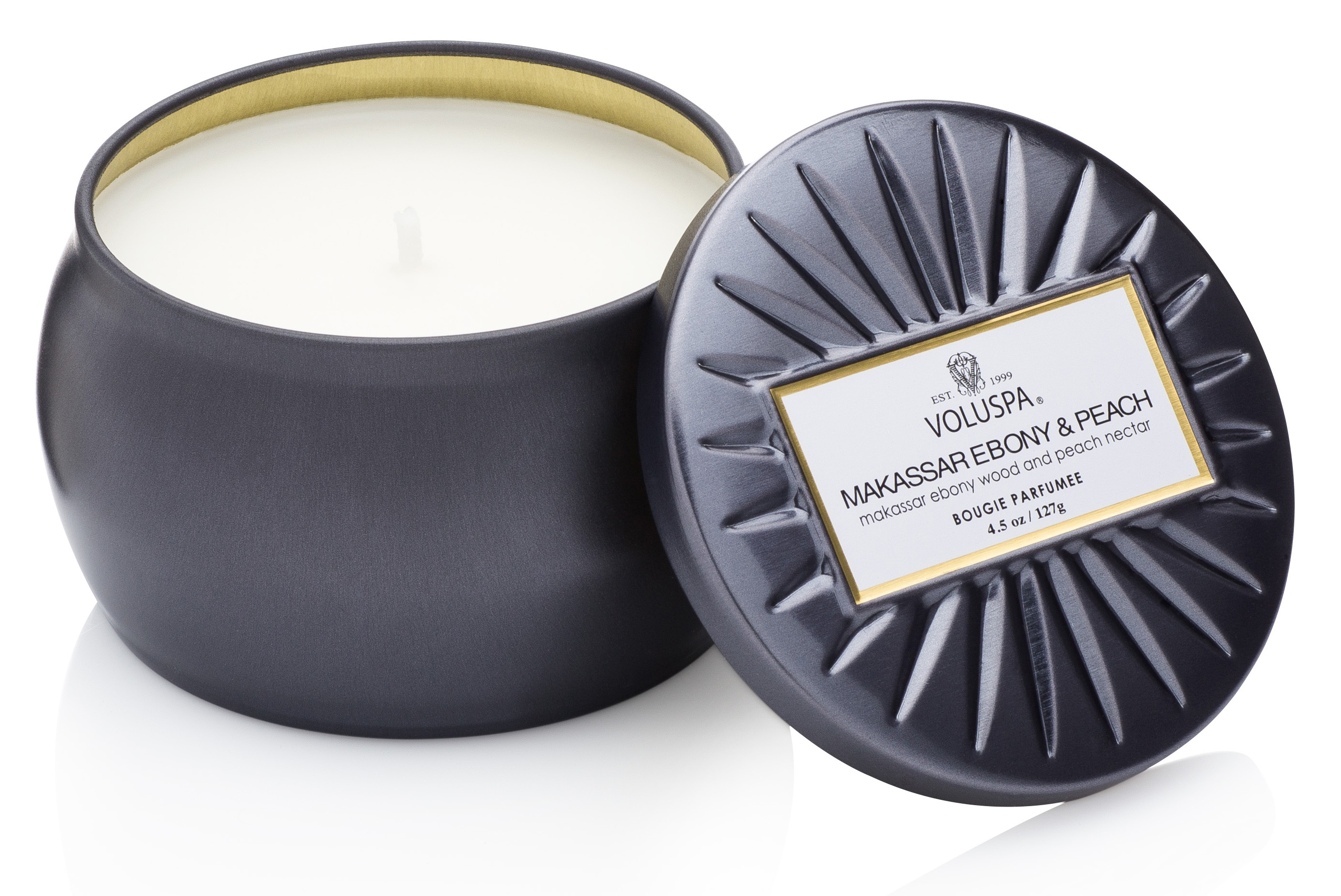 Voluspa , MAKASSAR EBONY & PEACH PETITE TIN CANDLE