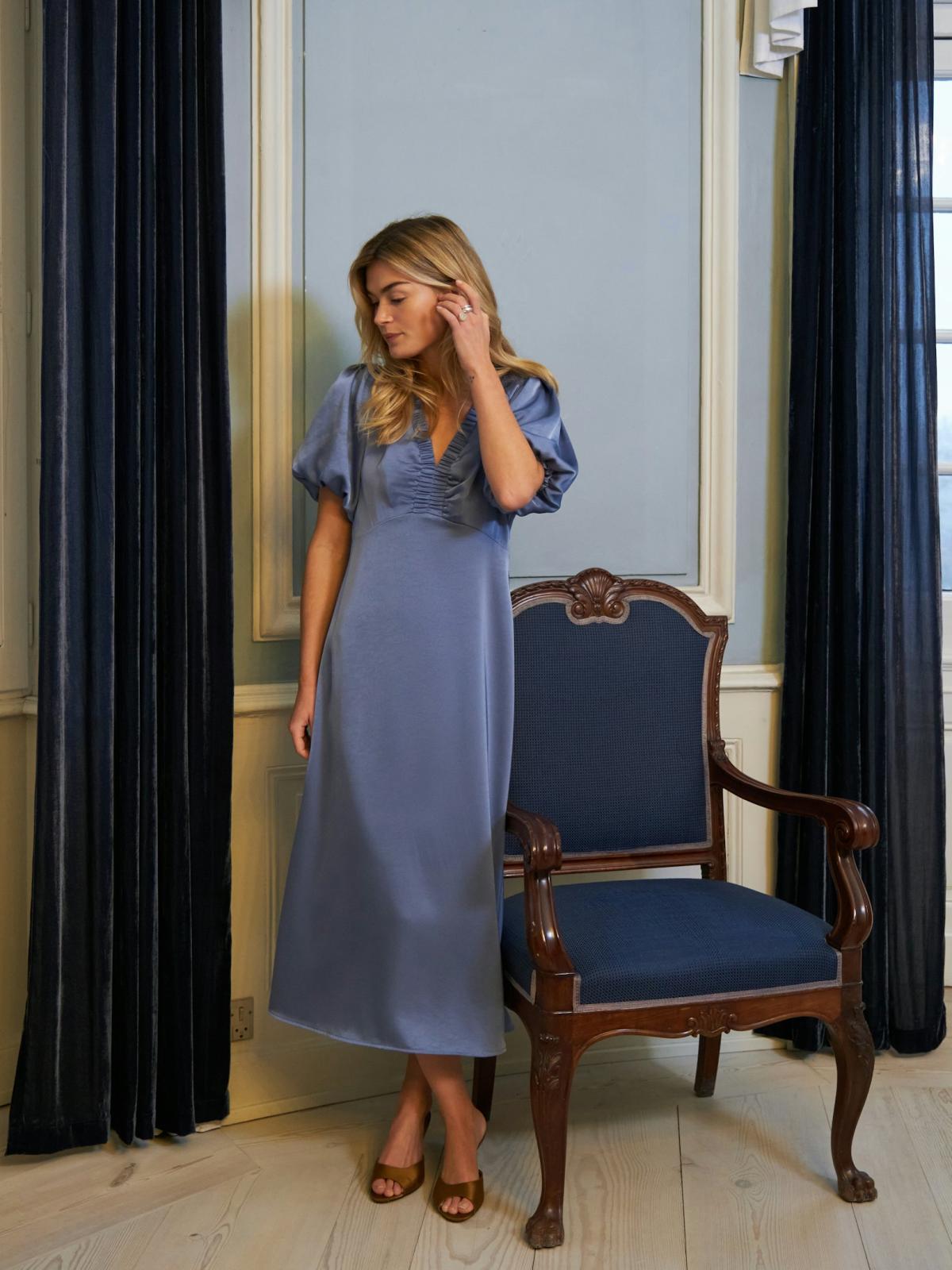 Neo Noir ILLANA  Heavy Sateen Dress, Smoke Blue - 8