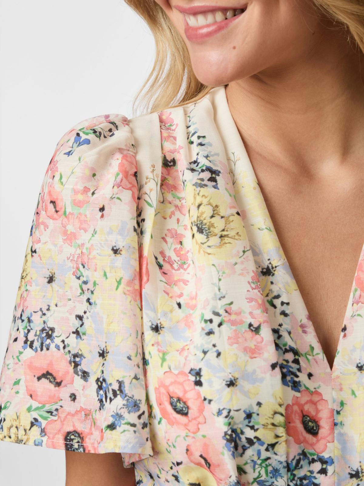 Neo Noir Shena Flower Print Dress, Creme - 6