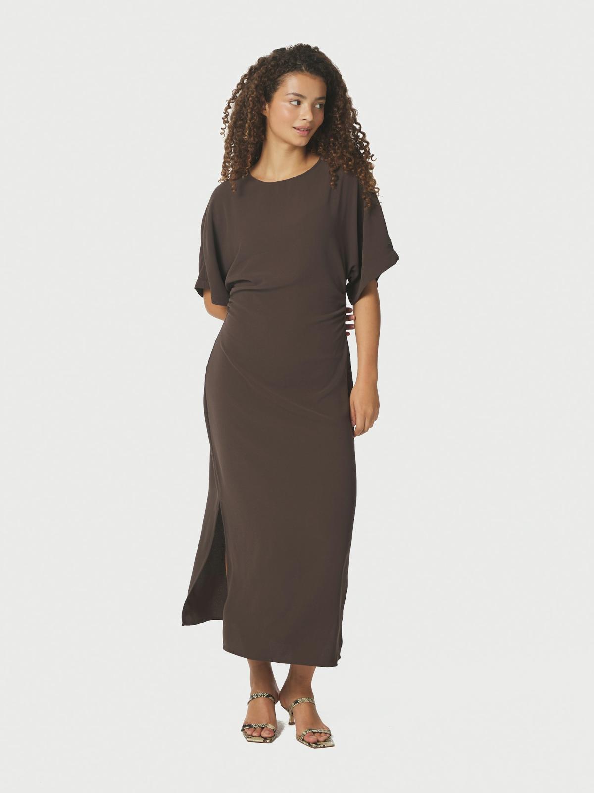 Neo Noir Miloine Drape Dress, Dark Brown - 3