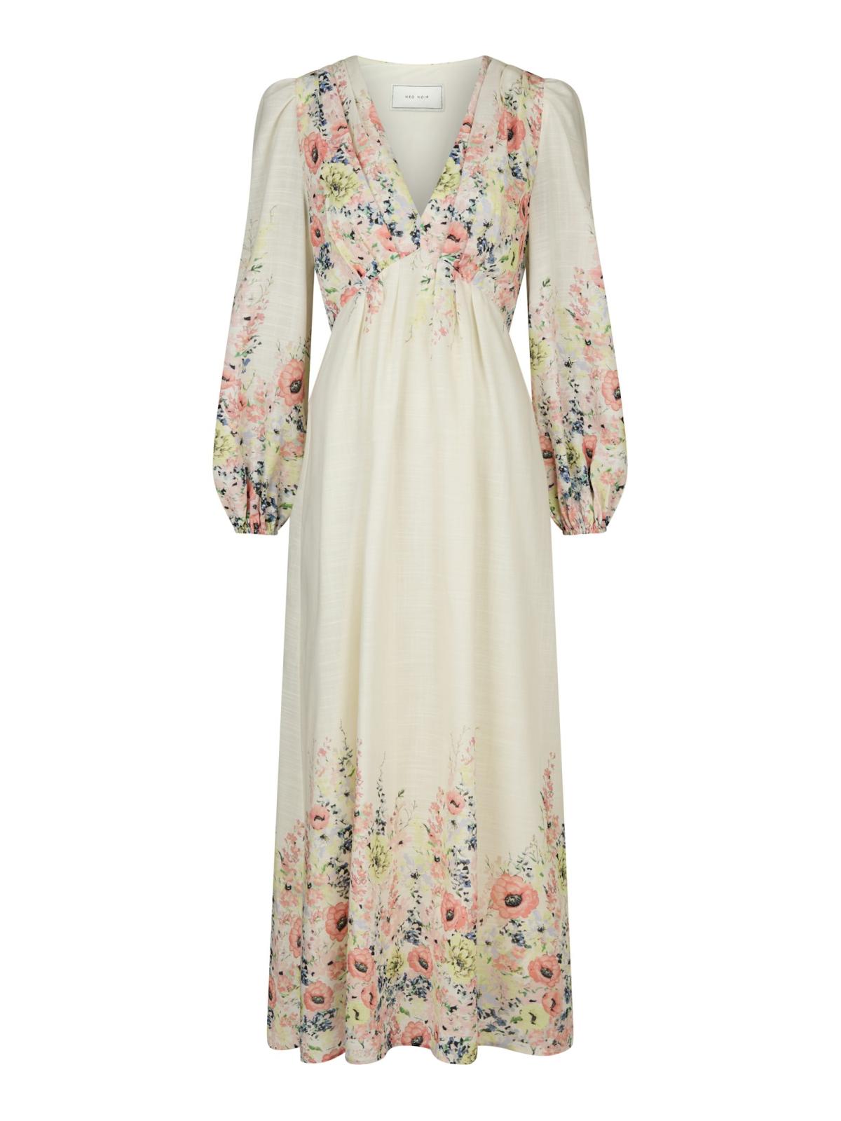 Neo Noir Silfi Flower Print Dress, Creme