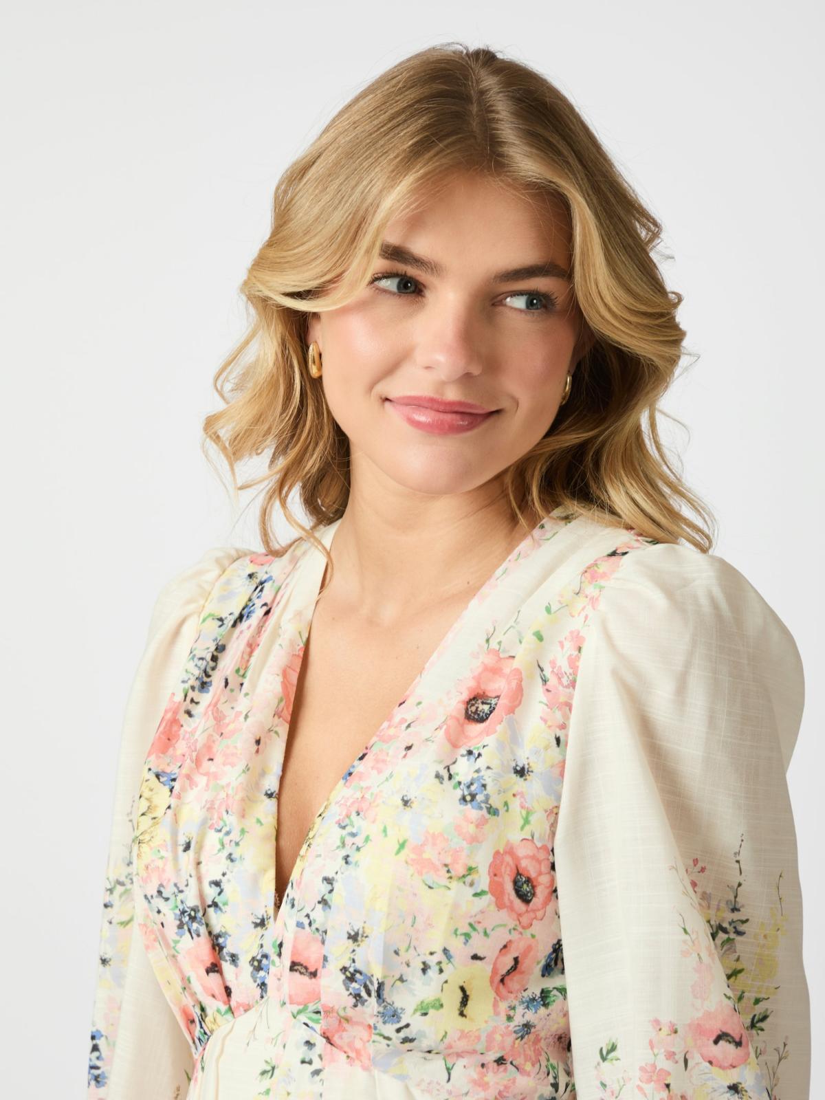Neo Noir Silfi Flower Print Dress, Creme - 8