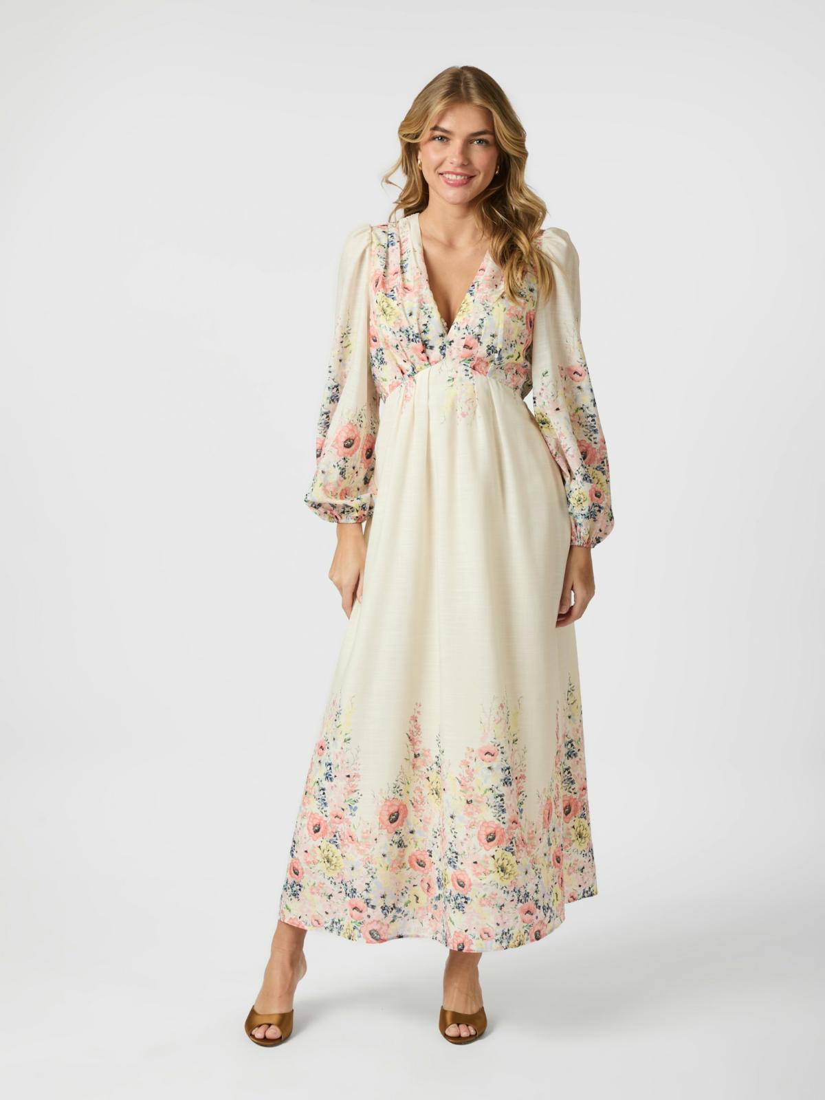 Neo Noir Silfi Flower Print Dress, Creme - 6