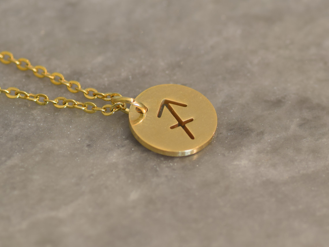 Skytten  Stjärntecken Halsband i Rostfritt Stål Guld, Gyllene Zodiak Hänge, Födelsedag Smycke - 2