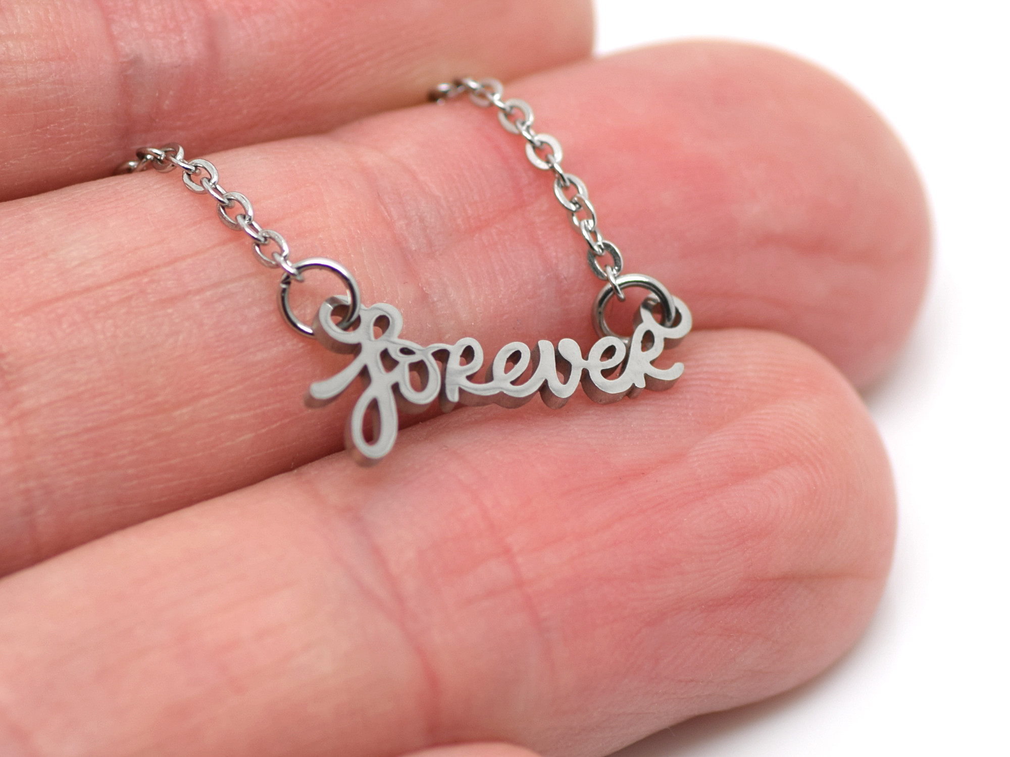 Forever Text Halsband i Rostfritt Stål, För Evigt Hänge, Evig Vänskap eller Kärlek Smycke - 3