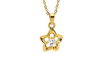 Guld Blomma Halsband med Cubic Zirconia i Rostfritt Stål, Blomster Hänge, Blom Smycke