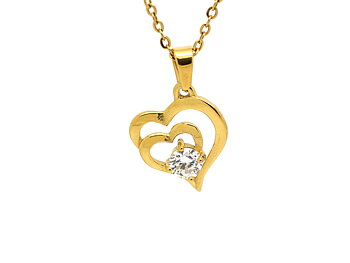 Dubbelhjärta med Cubic Zirconia Halsband i Rostfritt Stål Guld, Kärlek Hänge, Hjärta Smycke