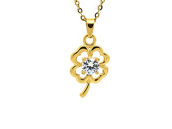 Guld Fyrklöver med Cubic Zirconia Halsband i Rostfritt Stål, Tur och Lyckosymbol Smycke