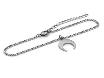 Månskära Armband i Rostfritt Stål, Nymåne Accessoar, Dubbelhorn Måne Smycke