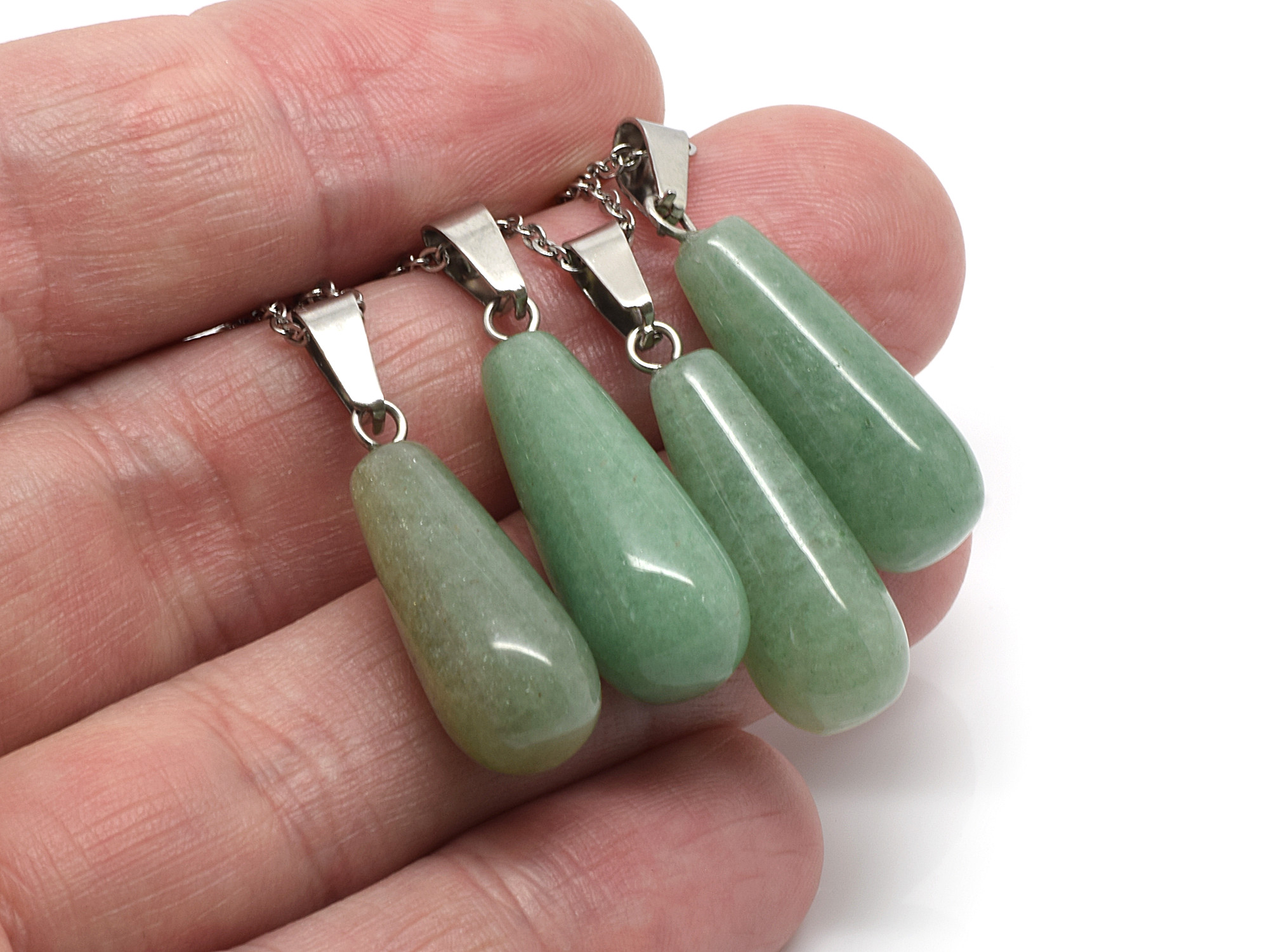 Grön Aventurin Droppe Halsband i Rostfritt Stål, Droppformat Hänge, Grönt Halvädelsten Smycke - 3