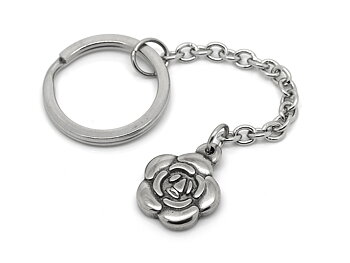 Ros Nyckelring i Rostfritt Stål, Blomster Accessoar, Blomma Nyckelhållare