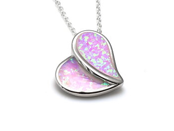 Hjärta med Rosa Syntetisk Opal Halsband i Äkta 925 Silver, Hjärtformat Ädelsten Smycke
