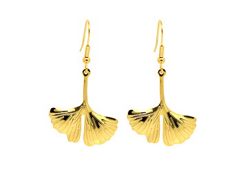 Ginkgo Biloba Örhängen Guld i Rostfritt Stål, Blad Accessoar, Natur Smycke