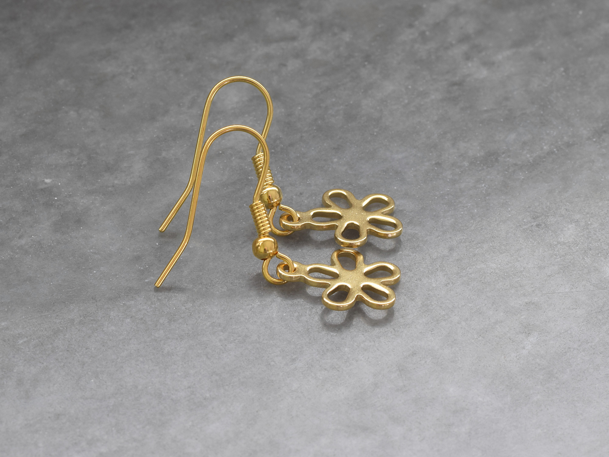 Blomma Örhängen i Rostfritt Stål Guld, Blom Örhänge, Natur Accessoar, Blomster Smycke - 2