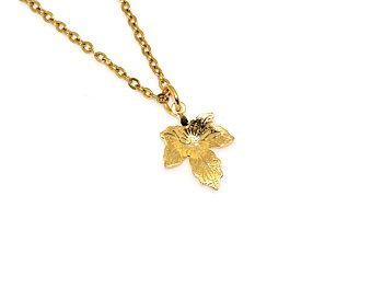 Lönnlöv Halsband i Rostfritt Stål Guld, Löv Hänge, Lönn Smycke