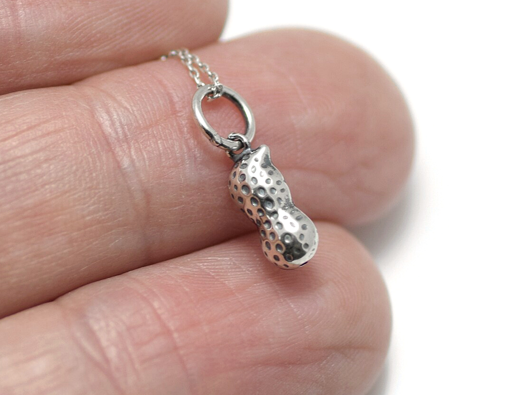 Jordnöt Halsband i Äkta 925 Silver, Nöt Hänge, Natur Smycke - 3