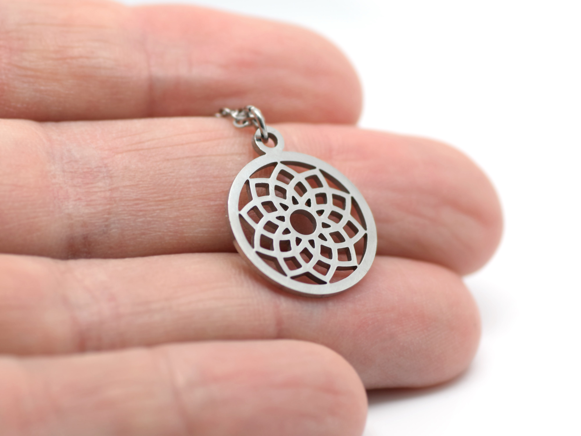 Chakra Halsband i Rostfritt Stål, Sahasrara Hänge, Meditation Accessoar, Livsenergihjul Smycke - 2