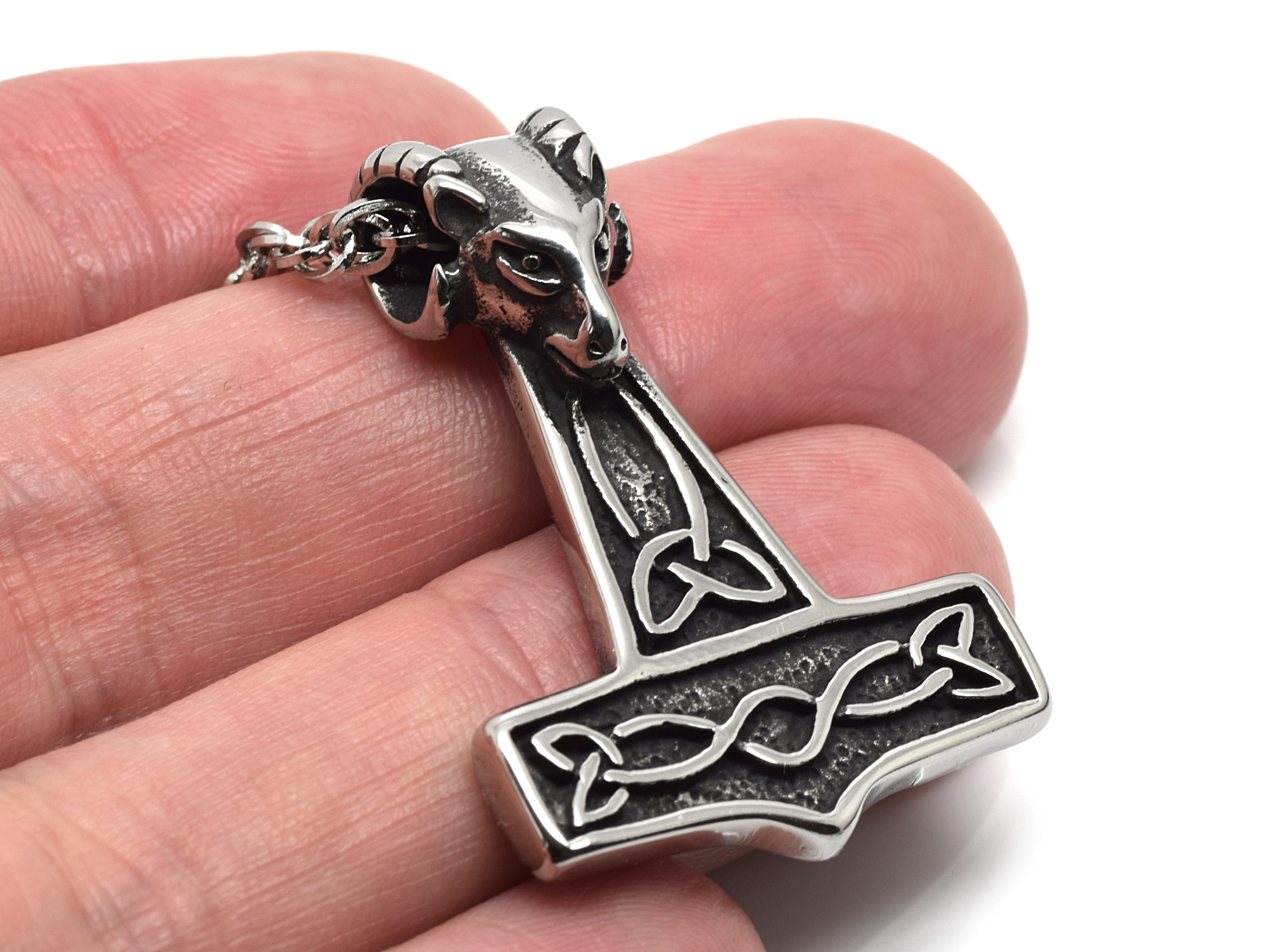 Torshammare med Vädur Halsband i Rostfritt Stål, Viking Hänge, Asatro Accessoar, Mjölner Smycke - 5
