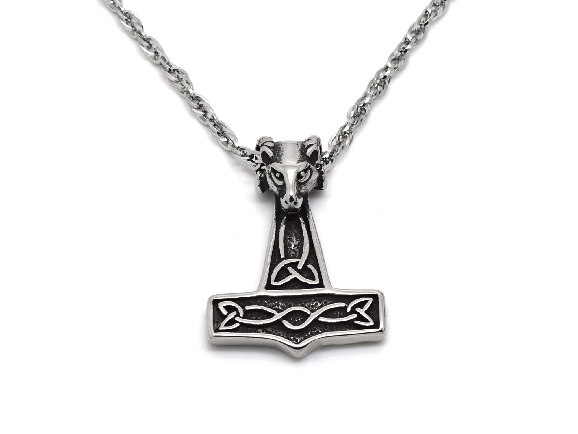 Torshammare med Vädur Halsband i Rostfritt Stål, Viking Hänge, Asatro Accessoar, Mjölner Smycke - 2