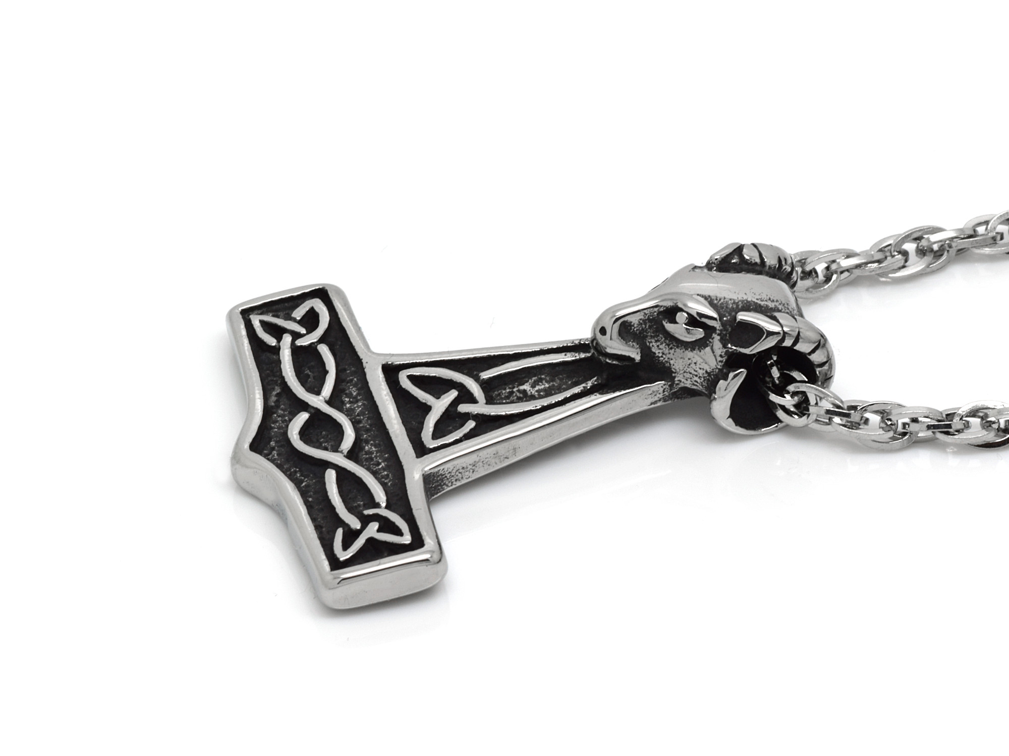 Torshammare med Vädur Halsband i Rostfritt Stål, Viking Hänge, Asatro Accessoar, Mjölner Smycke - 3