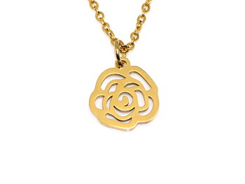 Guld Ros Halsband i Rostfritt Stål, Blomster Hänge, Blomma Smycke