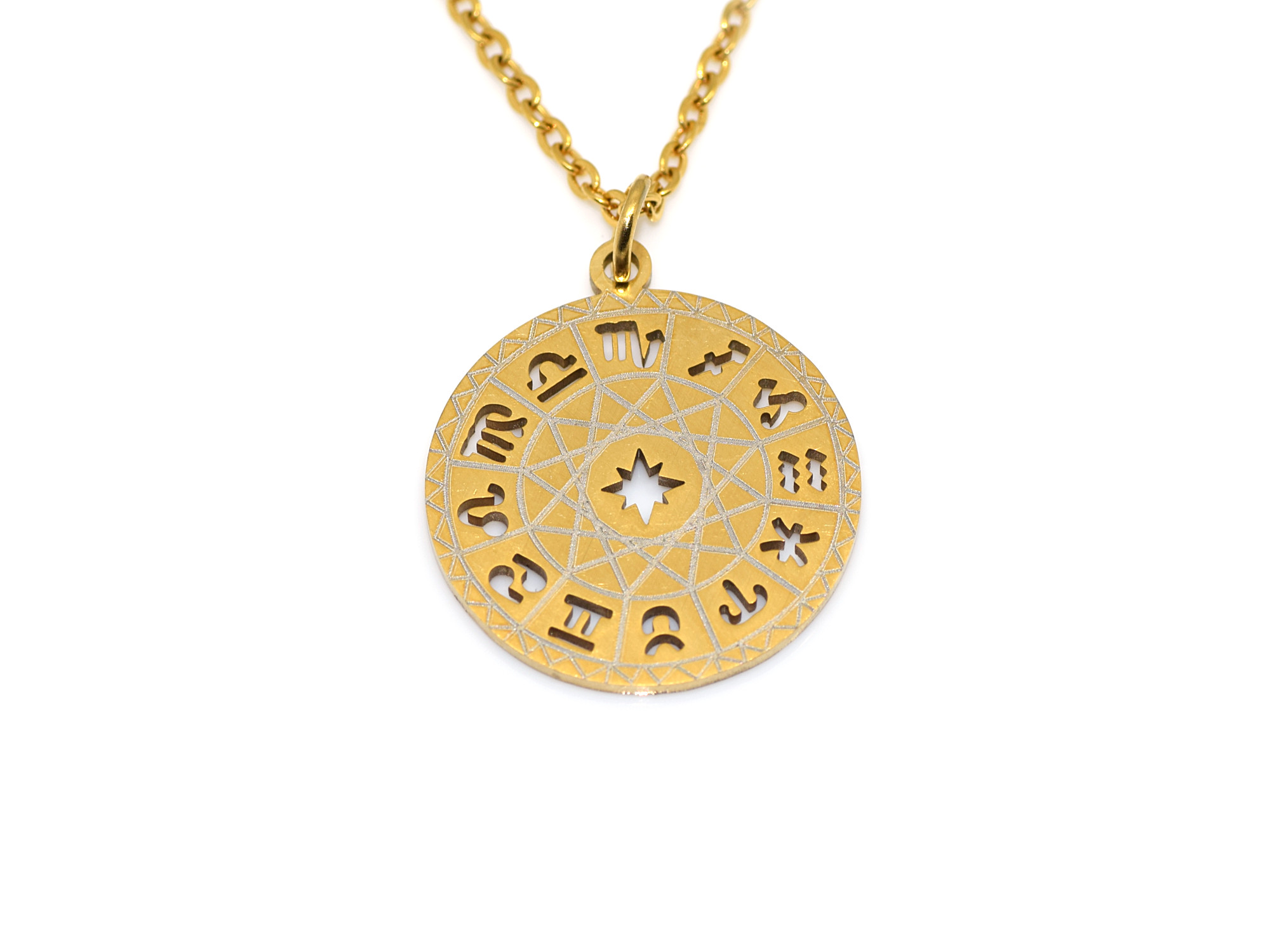 Alla Stjärntecken Halsband i Rostfritt Stål Guld, Horoskop Hänge, Zodiak Smycke