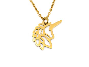 Enhörning Halsband i Rostfritt Stål Guld, Mytologiskt Hänge, Sagohäst Accessoar, Fantasy Smycke