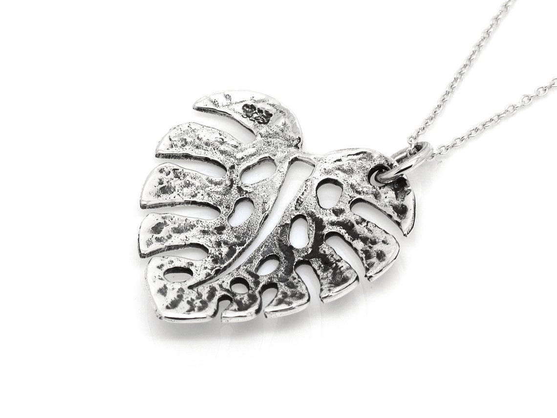 Monstera Halsband i Äkta 925 Silver, Blad Hänge, Natur Smycke - 4