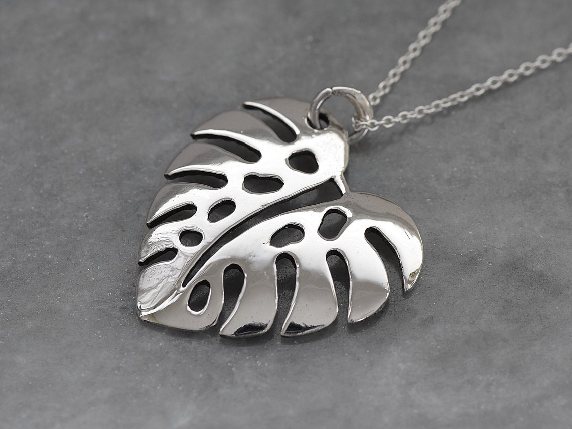 Monstera Halsband i Äkta 925 Silver, Blad Hänge, Natur Smycke - 2
