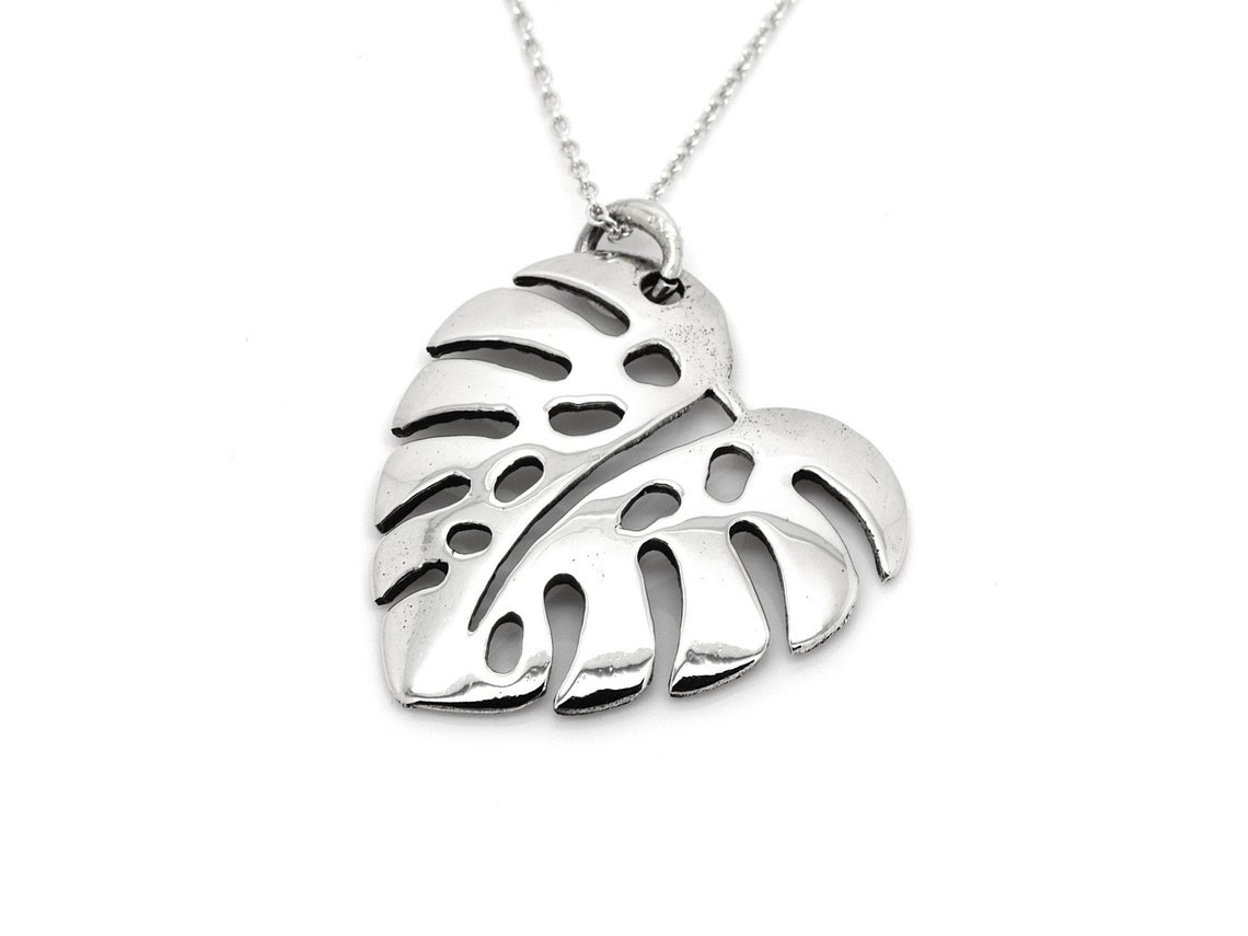 Monstera Halsband i Äkta 925 Silver, Blad Hänge, Natur Smycke
