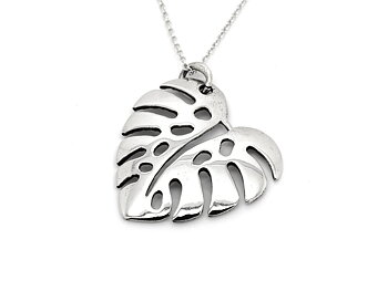 Monstera Halsband i Äkta 925 Silver, Blad Hänge, Natur Smycke
