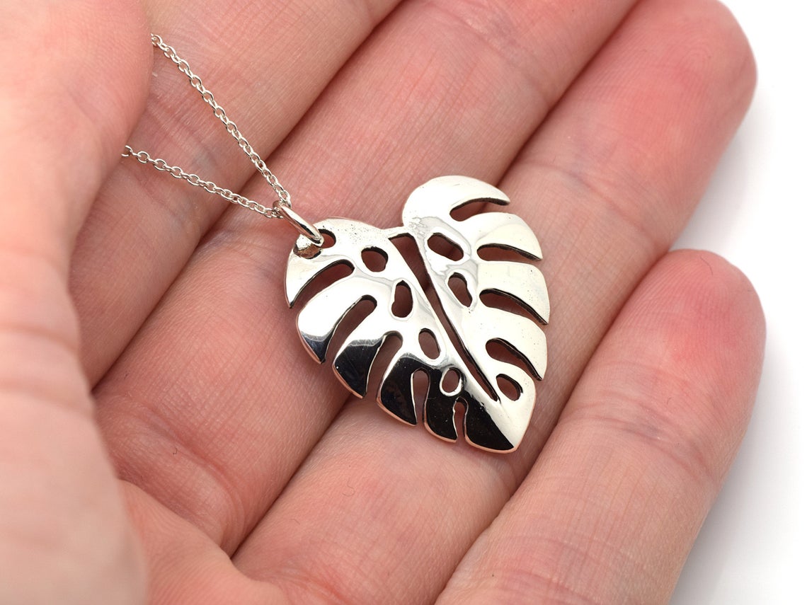 Monstera Halsband i Äkta 925 Silver, Blad Hänge, Natur Smycke - 3