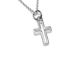 Litet Kors Halsband i Äkta 925 Silver, Kristendom Hänge, Konfirmation och Dop Smycke