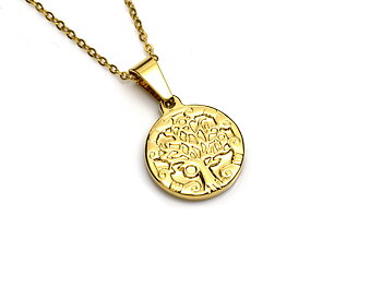 Livsträd Halsband i Rostfritt Stål Guld, Evigt Liv Hänge, Visdom Accessoar, Livets Träd Smycke