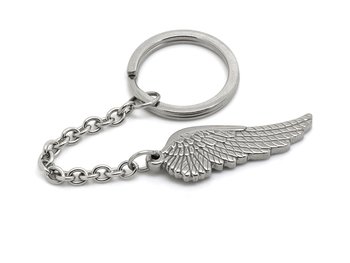 Fågel eller Ängel Vinge Nyckelring i Rostfritt Stål, Änglavinge Accessoar, Fågelvinge Nyckelhållare