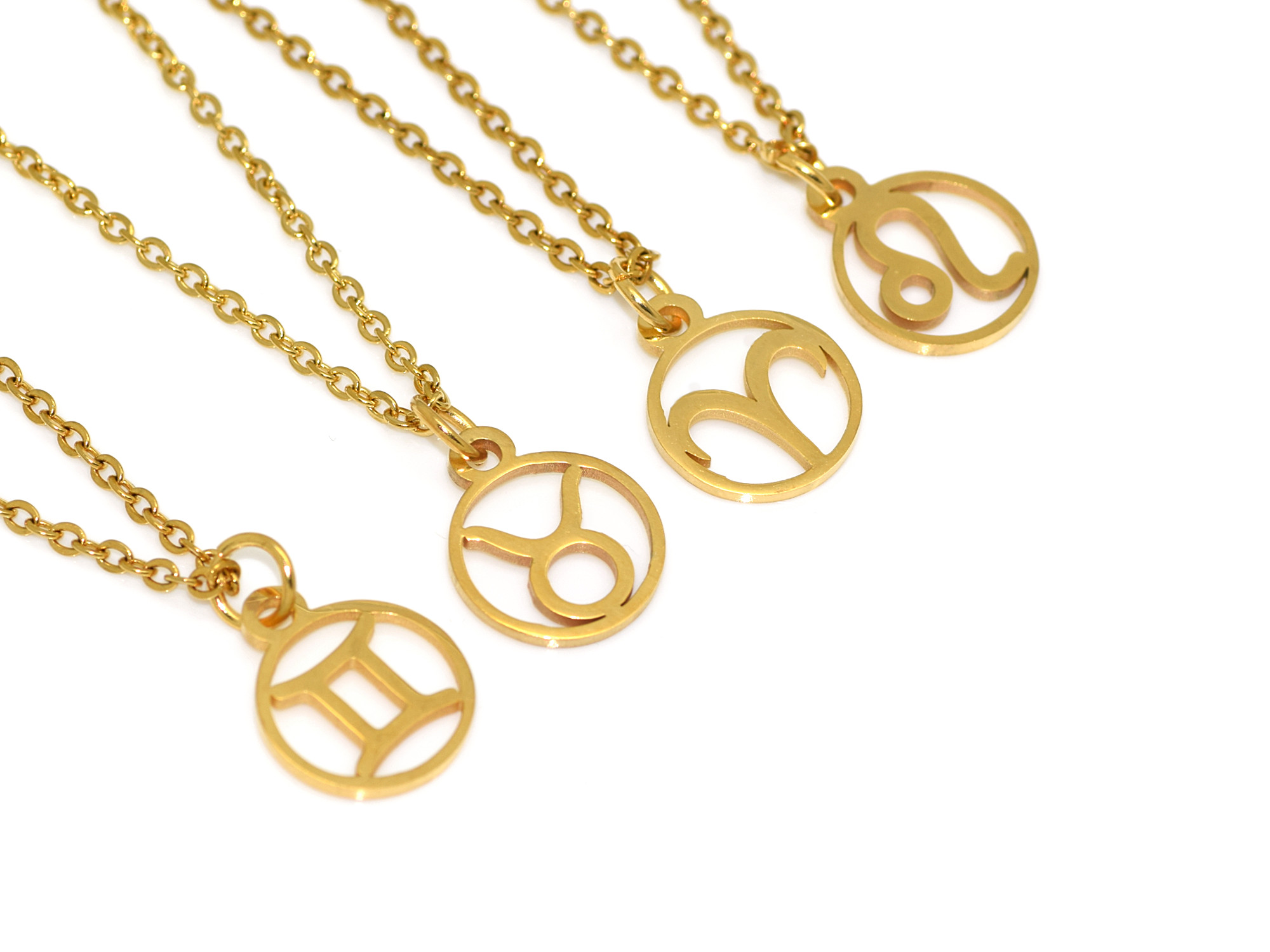 Valfritt Stjärntecken Halsband i Rostfritt Stål Guld, Zodiaken Hänge, Födelsedag Smycke