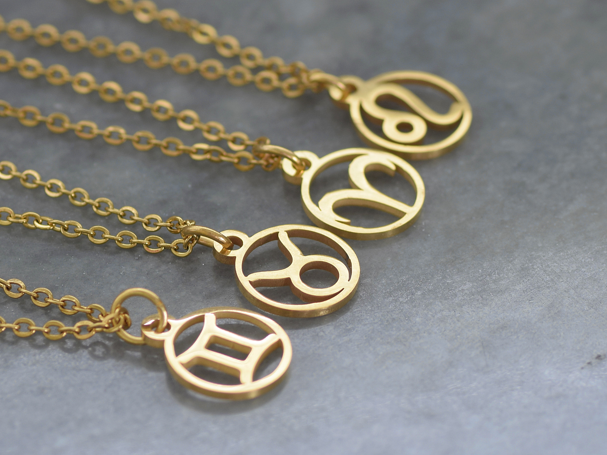 Valfritt Stjärntecken Halsband i Rostfritt Stål Guld, Zodiaken Hänge, Födelsedag Smycke - 3