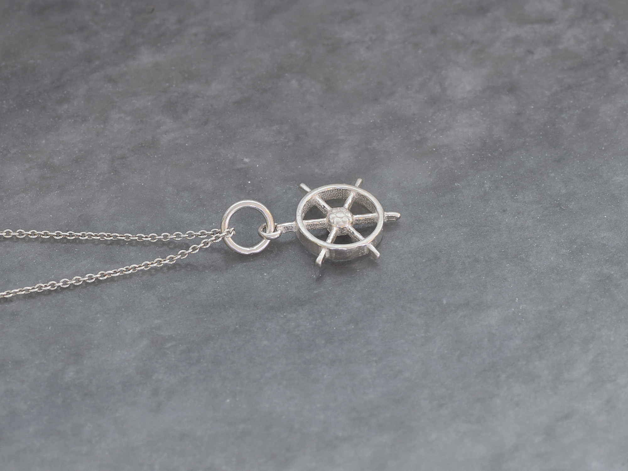 Fartygsratt Halsband i Äkta 925 Silver, Skepp Hänge, Kapten eller Sjöman Accessoar, Roder Smycke - 2